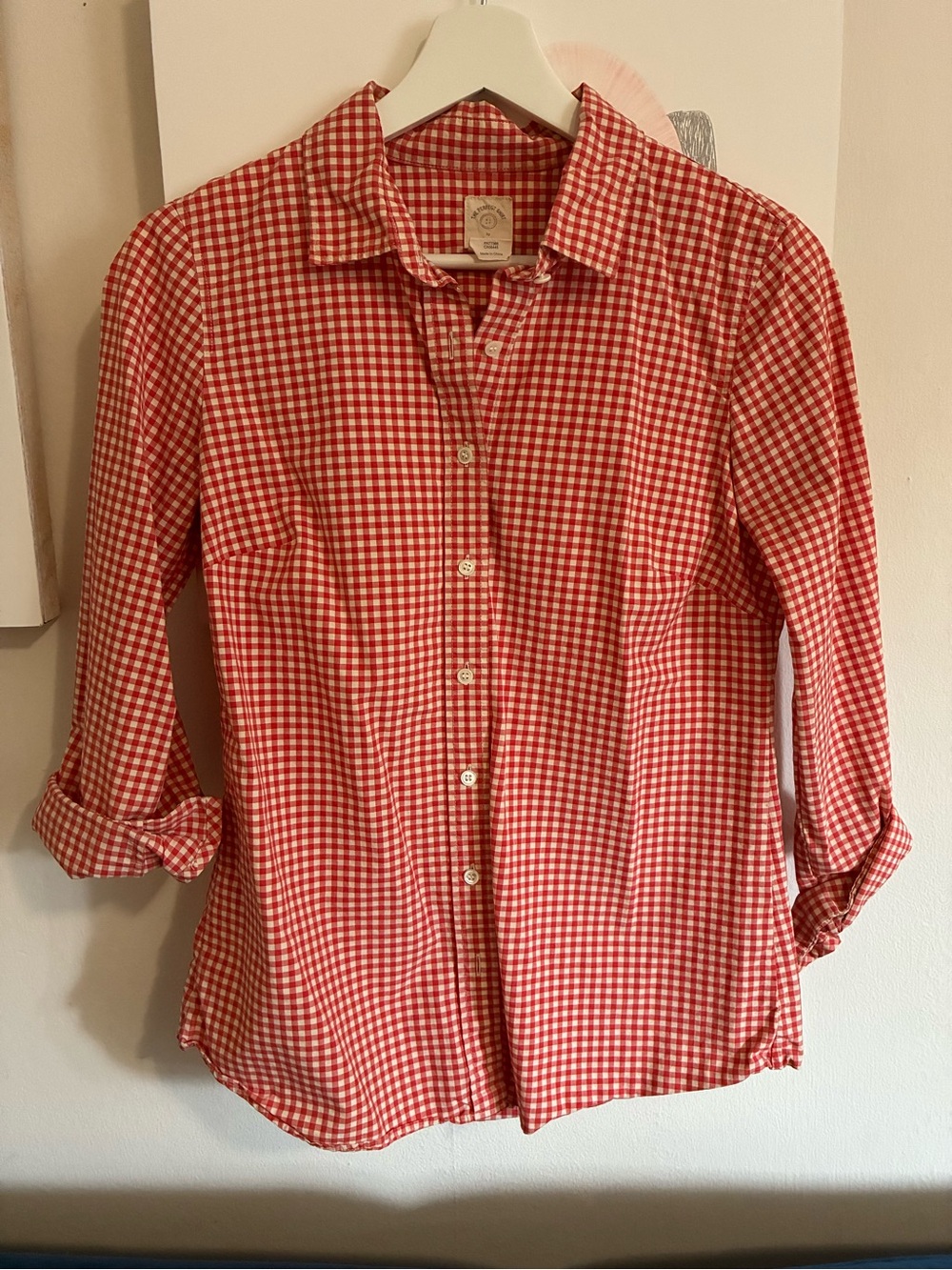 J. Crew Orange and White Gingham Button-Down Shirt